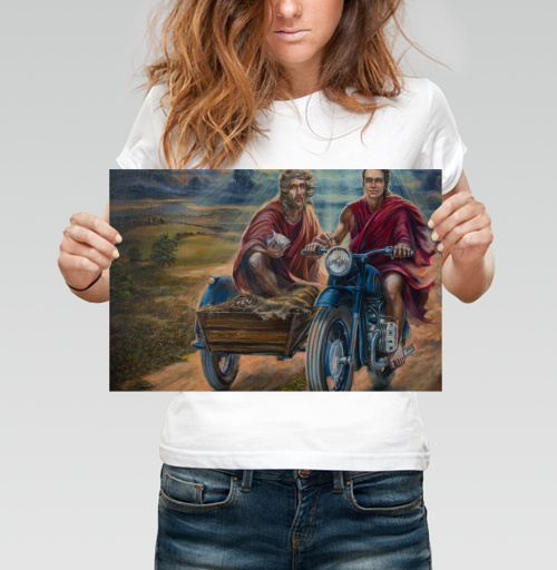 Фотография футболки Иисус и Будда на мотоцикле: духовное единство