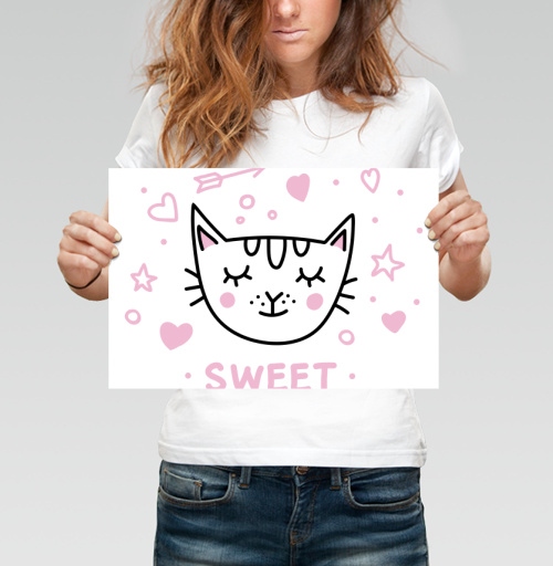 Фотография футболки Кот с розовыми щечками милый и нежный SWEET