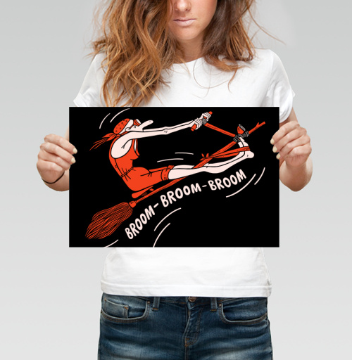 Фотография футболки Женщина на метле гонка скорость движение Broom Broom