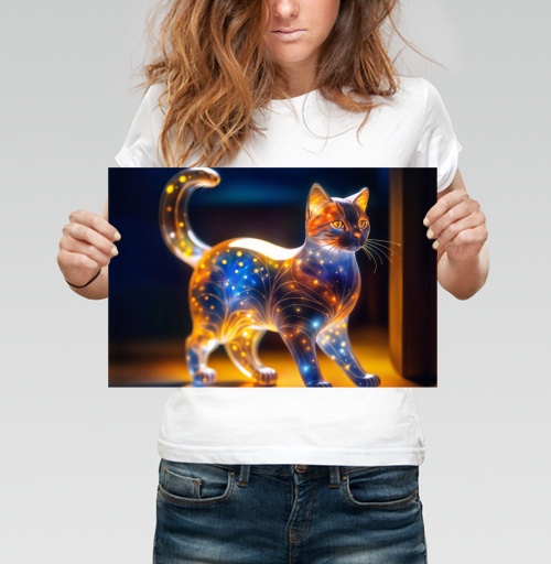 Фотография футболки Фантазийный светящийся кот в ночной гамме