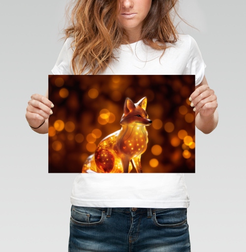 Фотография футболки Светящаяся лиса в теплых оттенках вечером фонари свет