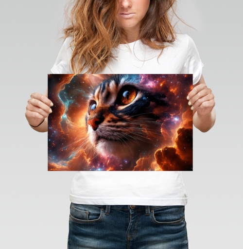 Фотография футболки Космическая кошка среди туманностей для ярких эффектов