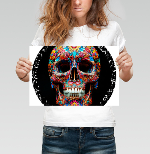 Фотография футболки Floral Skull - Цветочный мексиканский череп яркий красочный декор