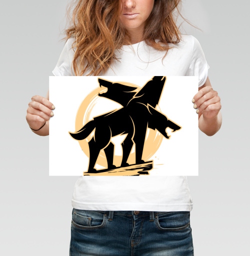 Фотография футболки Mystical Three-headed Wolf – Мистический Силуэт Трехглавого Волка