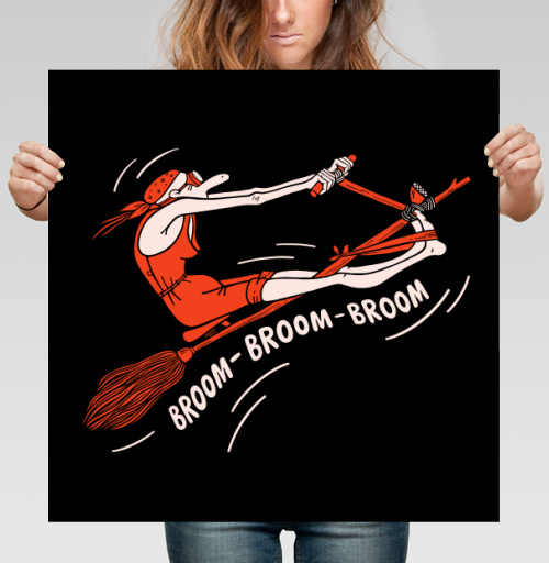 Фотография футболки Женщина на метле гонка скорость движение Broom Broom