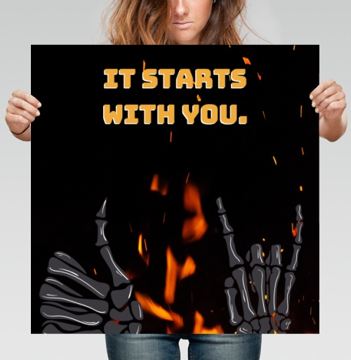Фотография футболки Скелетные руки и яркое пламя Skeleton Hands Fire мотив силы воли