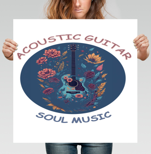Фотография футболки Аккустическая гитара с цветами и душевной музыкой soul music