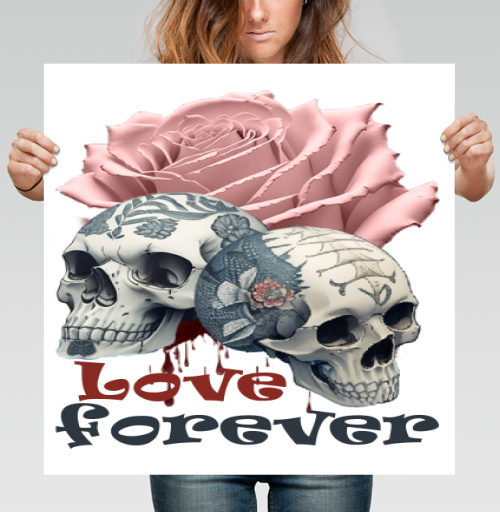 Фотография футболки Розовая роза с черепами символы вечной любви forever