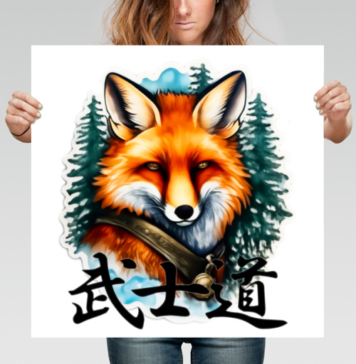 Фотография футболки Портрет Лисы-Самурая в стиле Sticker Art