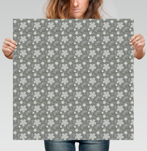 Фотография футболки Grey Daisy Floral / Серые маргаритки цветы — Паттерн серые маргаритки цветы