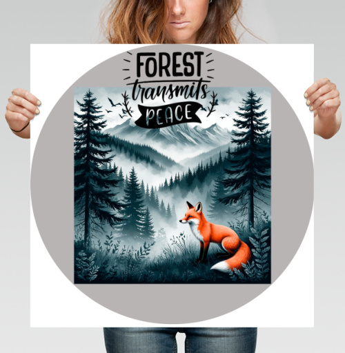 Фотография футболки Грациозная дикая рыжая лиса в туманном лесу Forest transmits PEACE