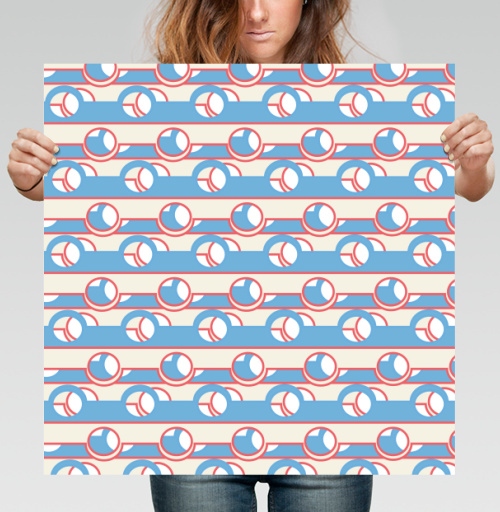 Фотография футболки Blue Coral Geometric Stripe Pattern / Синий коралловый полосатый геометрический ретро орнамент