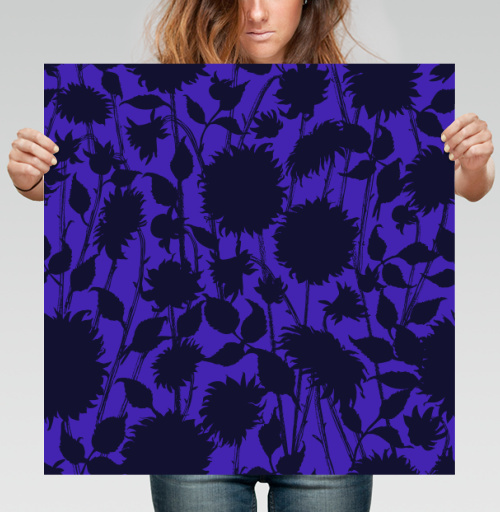 Фотография футболки Black Sunflower Silhouette Черный силуэт подсолнуха синие темные подсолнухи