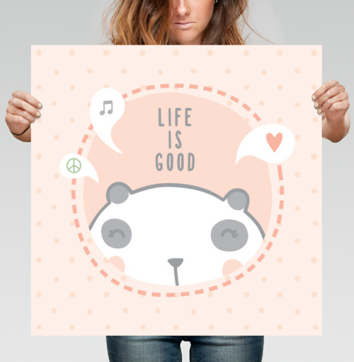 Фотография футболки Милый постер с пандой и надписью LIFE IS GOOD