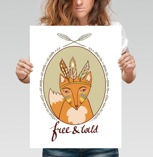 Фотография футболки Лиса «Free & Wild» с боевой раскраской