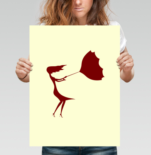 Фотография футболки Женщина с зонтом борется с ветром Woman with umbrella fighting wind