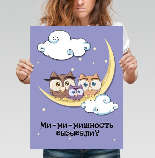 Фотография футболки Три совы на желтом полумесяце с игривой надписью