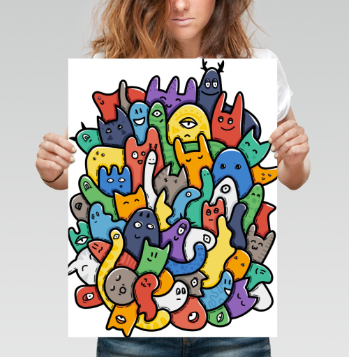 Фотография футболки Весёлое собрание мультяшных монстров doodle art