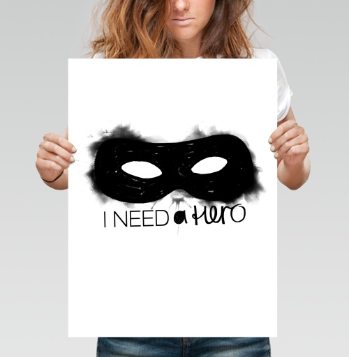 Фотография футболки Маска героя с надписью I NEED a hero