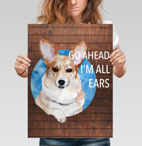 Фотография футболки Акварельный корги «Go Ahead I'm All Ears»