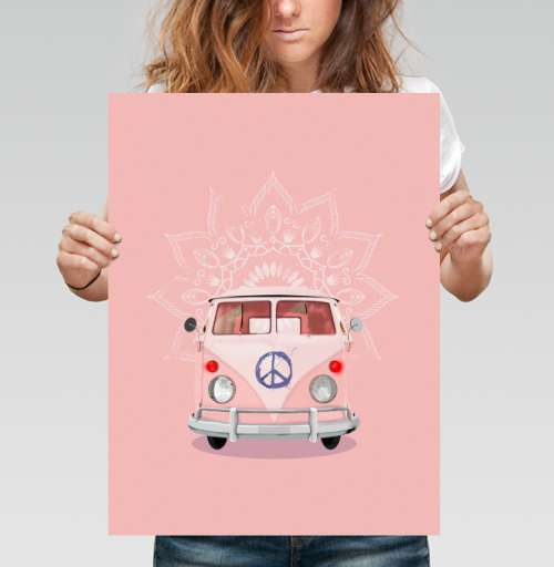 Фотография футболки Розовый Фургон Volkswagen Т1 с Мандалой Хиппи