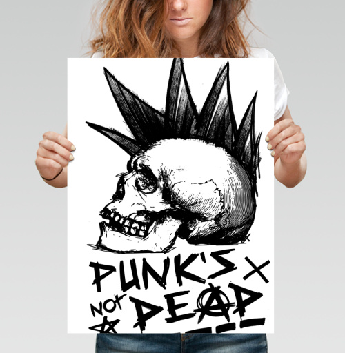 Фотография футболки Череп с ирокезом PUNKS NOT DEAD – панк-графика