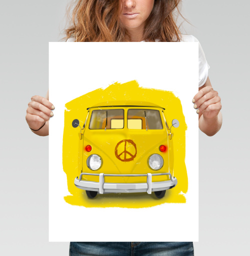 Фотография футболки Яркий жёлтый микроавтобус Volkswagen с символом мира