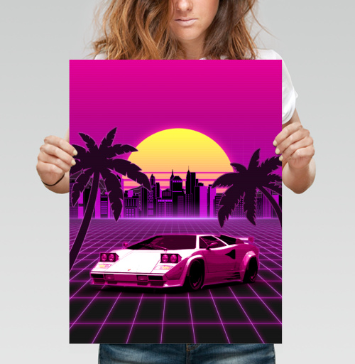 Фотография футболки Ретровейв Lamborghini: неоновая скорость 80-х