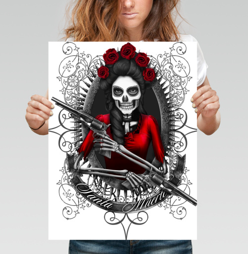 Фотография футболки Картина Santa Muerte: мистический скелет в красном платье