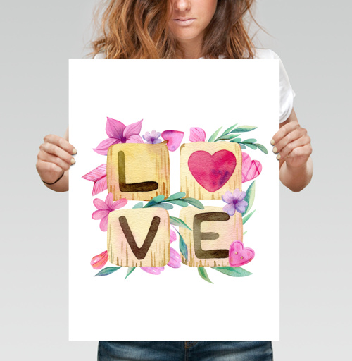 Фотография футболки Декоративная композиция LOVE с акварельным сердцем