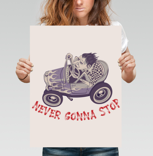 Фотография футболки Хот-род бунтарь с надписью NEVER GONNA STOP