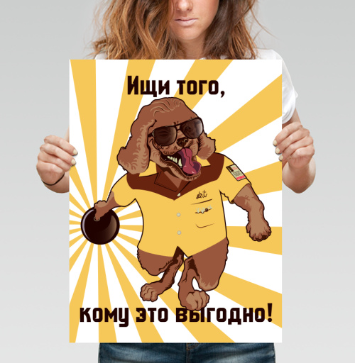 Фотография футболки Весёлый пёс бросает диск и ищи того кому это выгодно