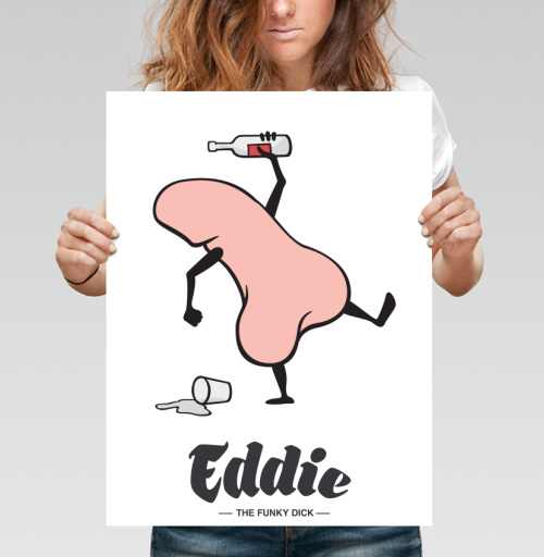 Фотография футболки Забавный пьяный пенис с бутылкой в руке Eddie the funky dick