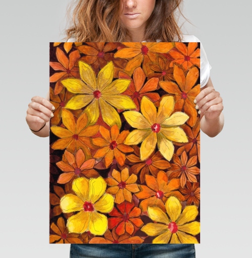 Фотография футболки Осенние цветы в оранжево желтой гамме осенних оттенков