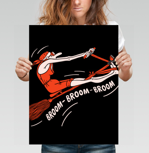 Фотография футболки Женщина на метле гонка скорость движение Broom Broom