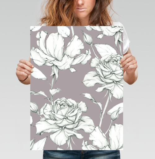 Фотография футболки Романтичный бесшовный узор с розовыми бутонами