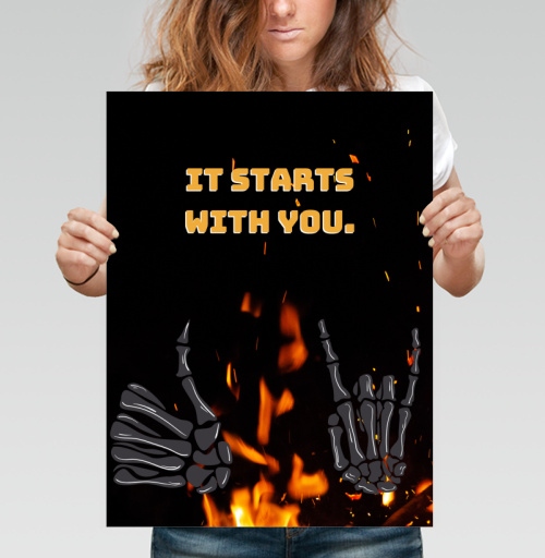 Фотография футболки Скелетные руки и яркое пламя Skeleton Hands Fire мотив силы воли