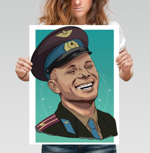 Фотография футболки Поп арт иллюстрация советского героя смеющийся летчик космонавт