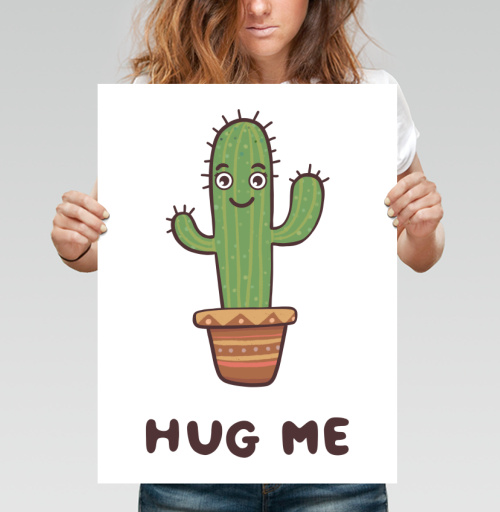 Фотография футболки Зелёный улыбающийся кактус просит обниматься Hug Me