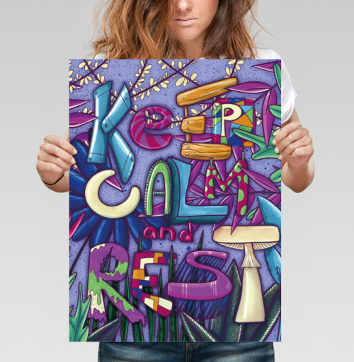 Фотография футболки Яркая иллюстрация KEEP CALM and REST с природным мотивом