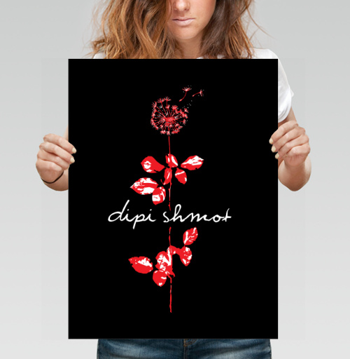 Фотография футболки Красный одуванчик с семенами на черном фоне dipi shmot
