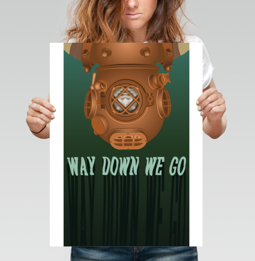 Фотография футболки Погружение вглубь моря с подводным шлемом Way down we go