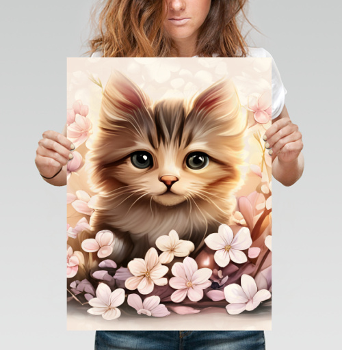 Фотография футболки Милый котёнок и цветы