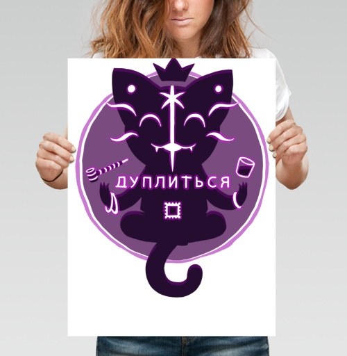 Фотография футболки Двуголовый кот в позе лотоса с трубкой дуплиться