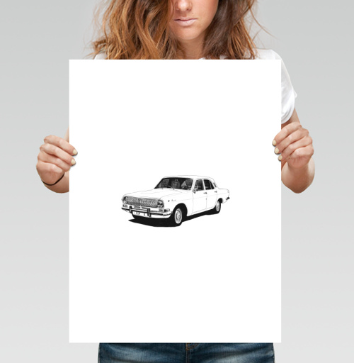 Фотография футболки Белый советский автомобиль ретро на сером фоне