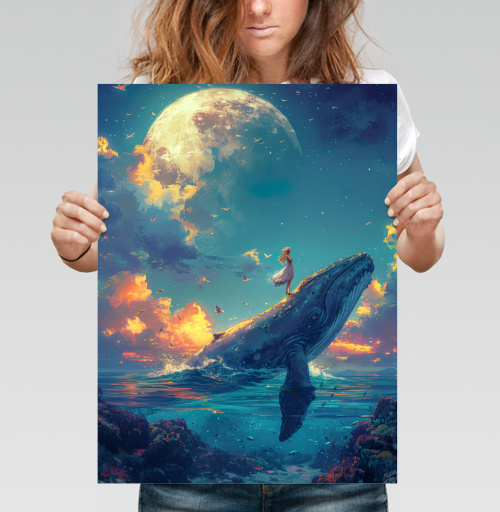 Фотография футболки Фантазия единства: Кит и девушка на Луне