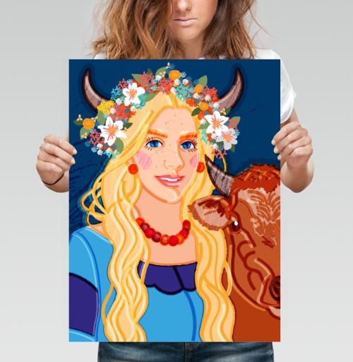 Фотография футболки Taurus Woman – Золотистая Девушка Телец в цветочном венке символ знак зодиака