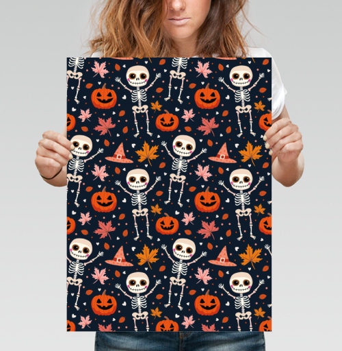 Фотография футболки Веселый танцующий скелет и тыква / Happy skeleton and pumpkin Halloween