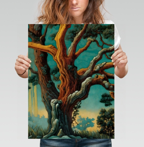 Фотография футболки Golden tree in turquoise forest / Золотое дерево в бирюзовом лесу