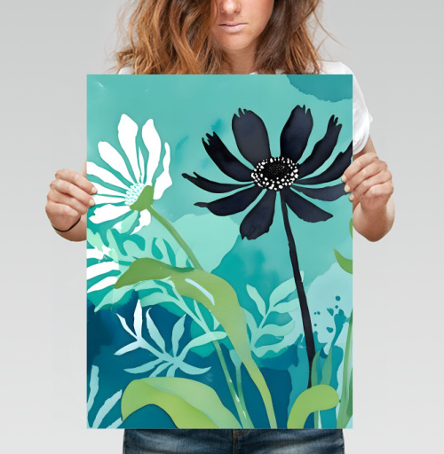 Фотография футболки Modern Teal Floral Composition / Абстрактная бирюзовая цветочная композиция